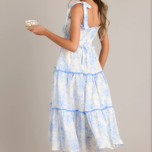 MEADOW SERENADE BLUE FLORAL TOILE MIDI DRESS - Picture 2 of 5